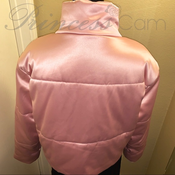 💖Bagatelle Blush Metallic Satin Zip Bomber Jacket - Picture 3 of 7